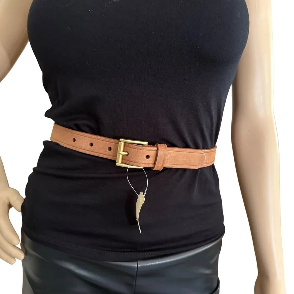 Vintage Liz Claiborne Brown Leather Belt Brass Buckle Size 1 Small Retro - Picture 1 of 7